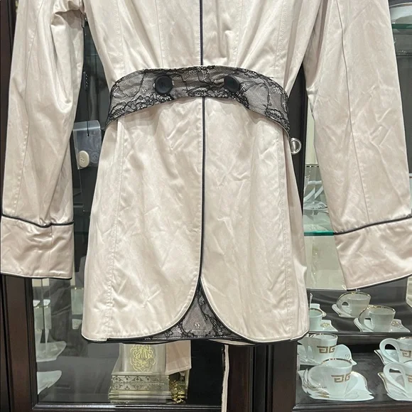 Bebe Women's Cream Trench Coat with Black Details - Picture 9 of 11